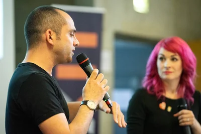 Marie-Cécile Godwin-Paccard et Thomas di Luccio sur scène à MiXiT 2019. © Jessica Bordeau / MiXiT