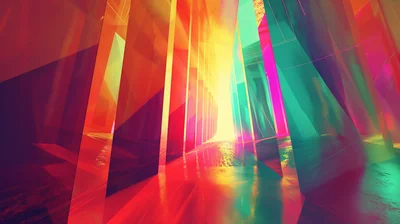 Midjourney - learning new things, personal growth, freebom, abstract, polygon, mathematical, eerie, pure, minimalist, joyful, hopeful, pop art, neon